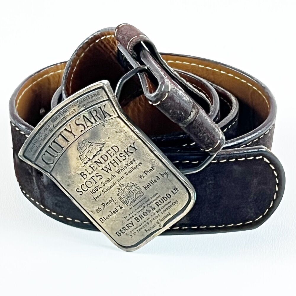 Vtg Cutty Sark Blended Scots Whisky Belt Buckle Bergamot London Whiskey w/Belt